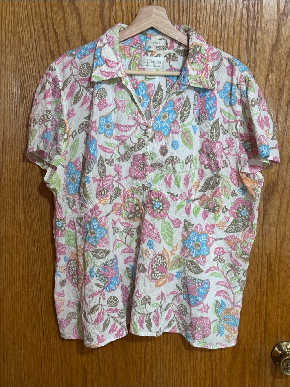 CJ Banks‎ Multicolor Floral Stretch Top in Cream Sz 1x